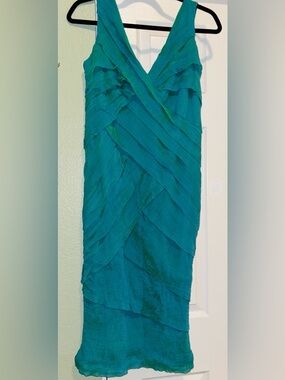 TADASHI SHOJI | Women's Green Ombre Tiered Ruffled Silk Chiffon Dress Size 14